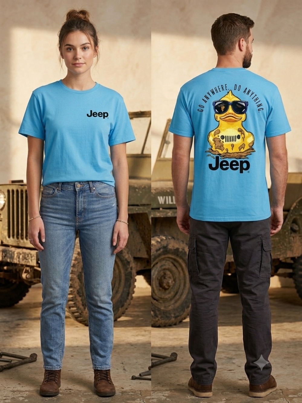 Jeep Turquoise Crewneck Short Sleeve Tee with Chest Logo and Duckie on Back, L